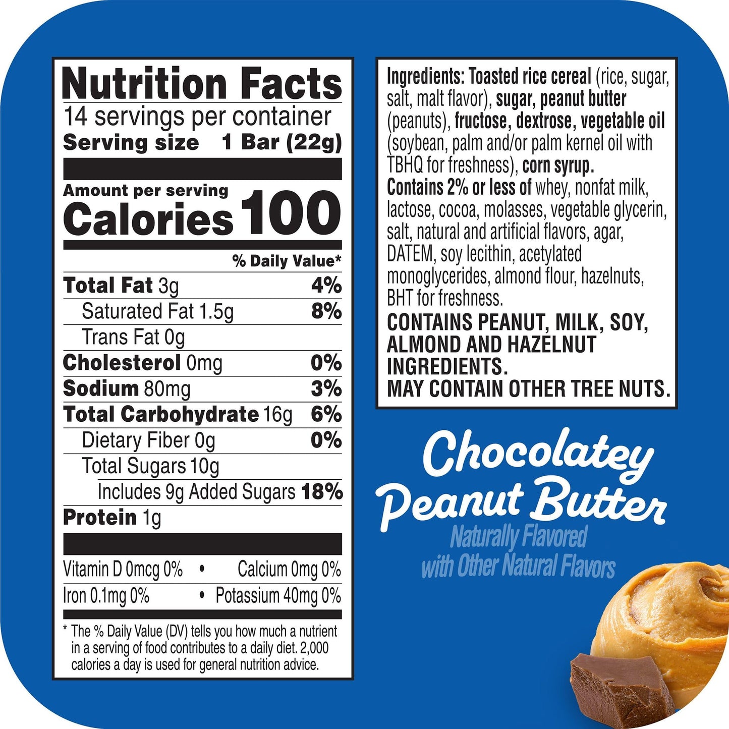 Rice Krispies Treats Crispy Rice Squares, Snack Bars, Chocolatey Peanut Butter, 10.8Oz Box (14 Count)
