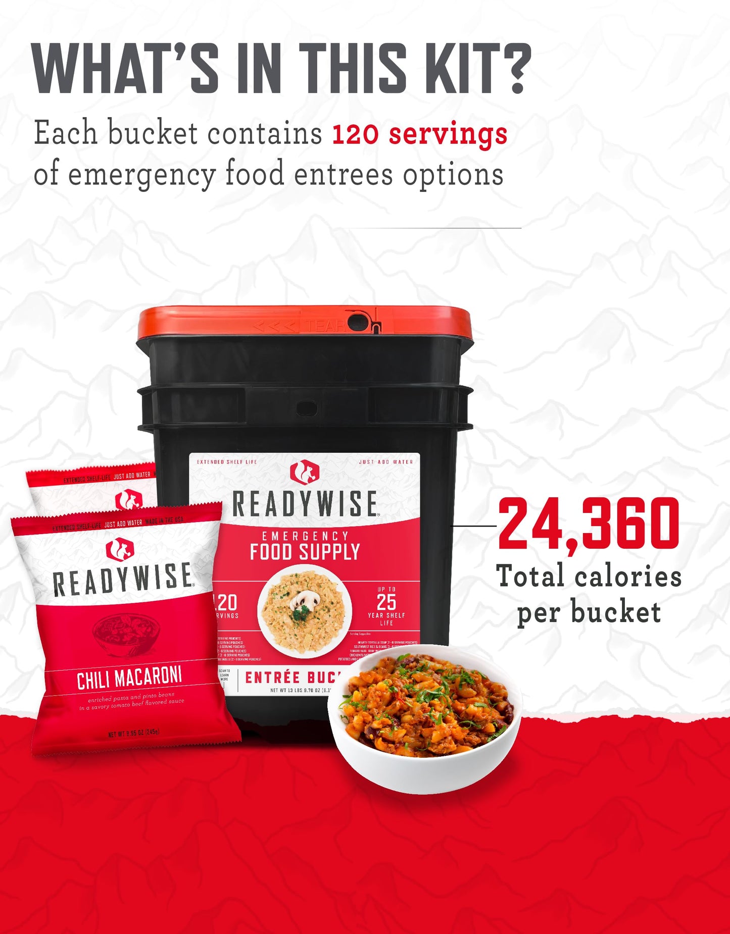 READYWISE - Emergency Food Supply Bucket, 120 Servings, MRE Meal Food Supply, Premade, Freeze Dried Survival Food for Hiking, Ad