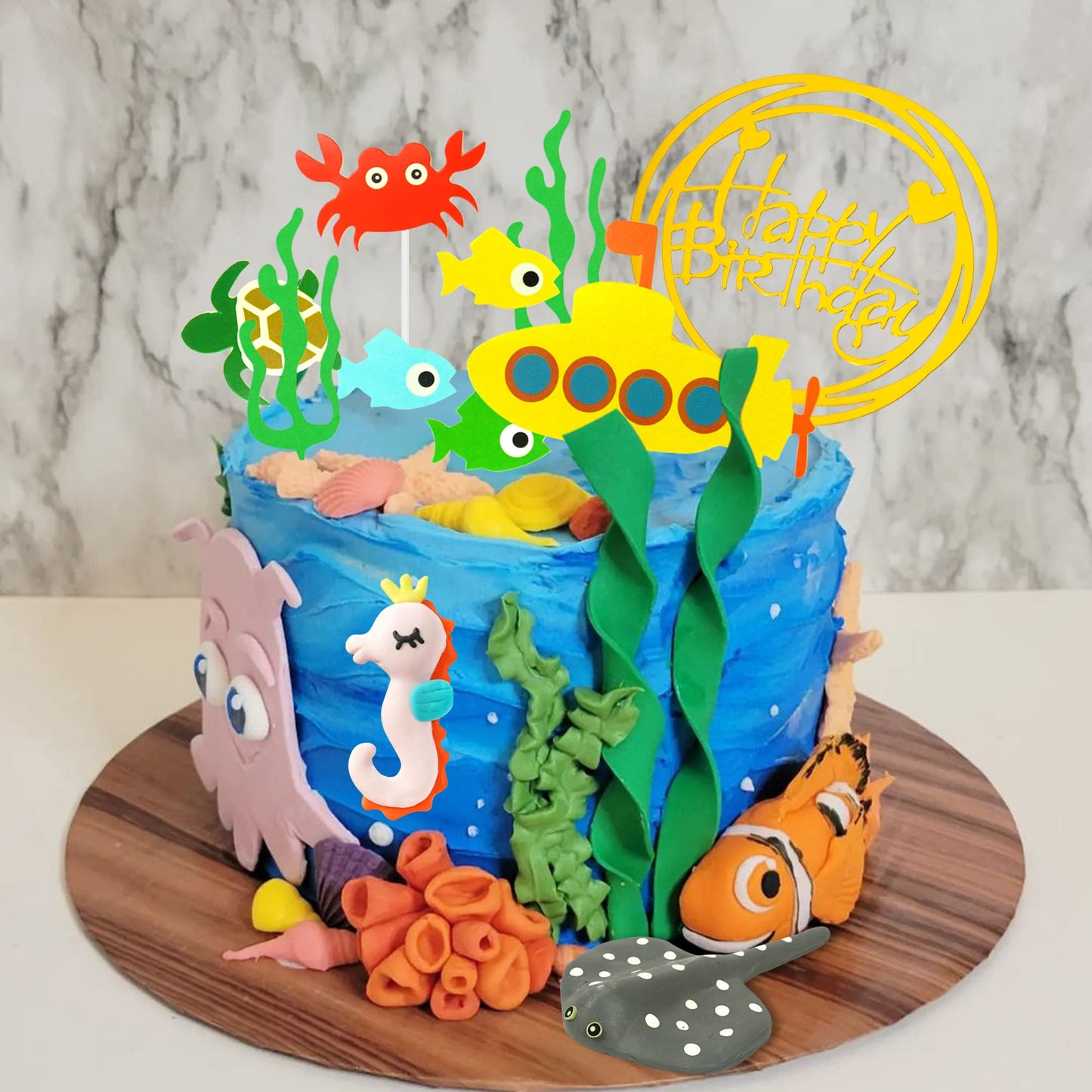 22 Pcs Sea Ocean Theme Birthday Cake Decoration Toppers Ocean Animals Sea Cake Decorations For Under The Sea Theme Baby Shower B