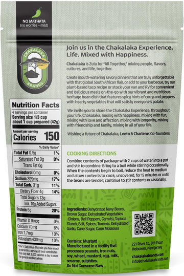 Chakalaka Vegetarian Dried Bean Mix - South African Side Dish with Beans, Vegetables, & Spices - Bold, Robust Flavor, No Heat, M