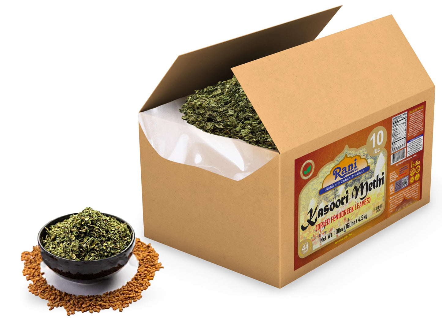Rani Fenugreek Leaves Dried (Kasoori Methi) 160Oz (10Lbs) 4.54Kg Bulk Box ~ All Natural | Vegan | Gluten Friendly | Non-Gmo | Ko