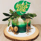 Gyufise 1Pc Glitter Wild One Cake Topper Jungle Safari Monstera Leaf One Cake Decoration For Kids First Birthday Baby Shower Par