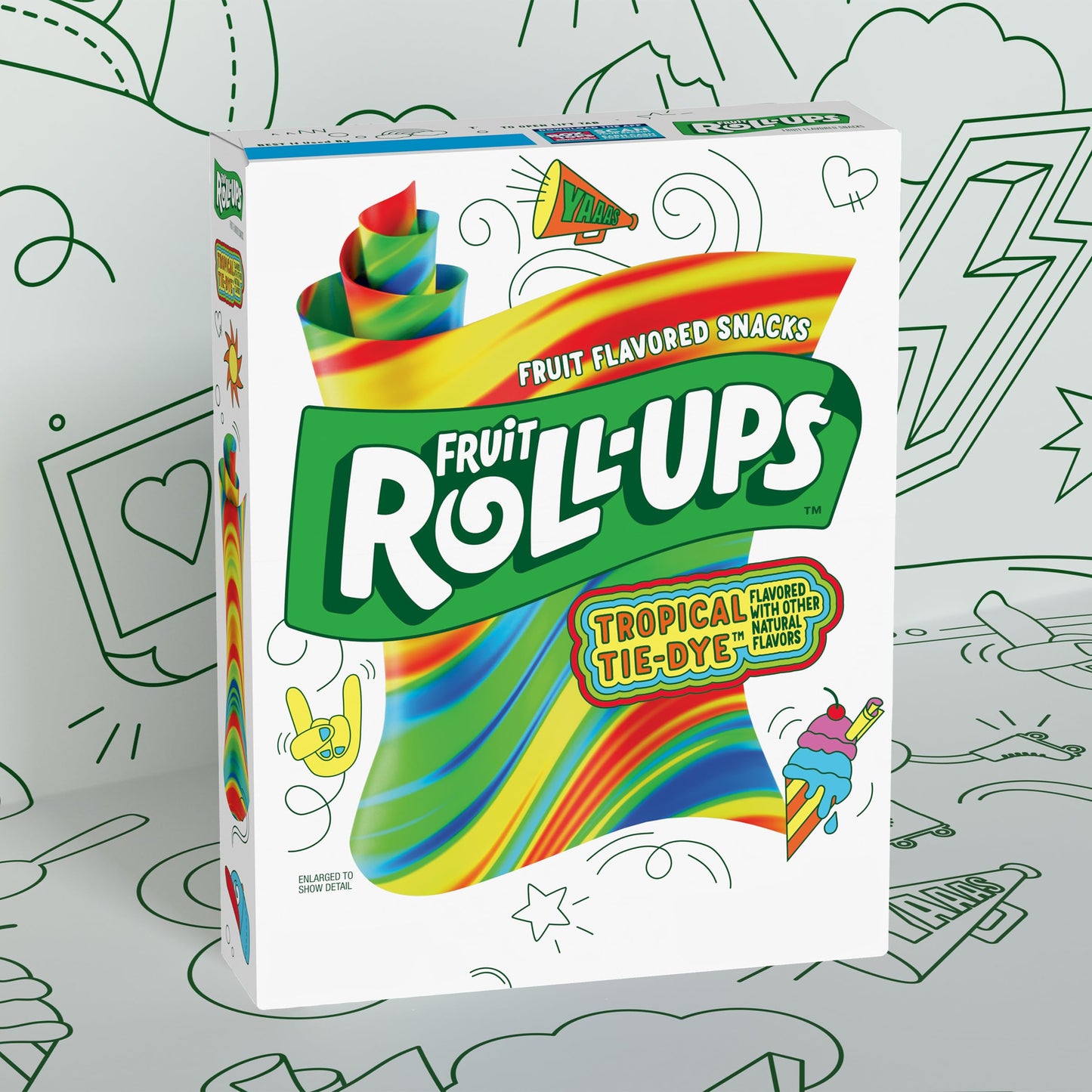 Fruit Roll-Ups Fruit Flavored Snacks, Tropical Tie-Die, 0.5 oz, 10 ct