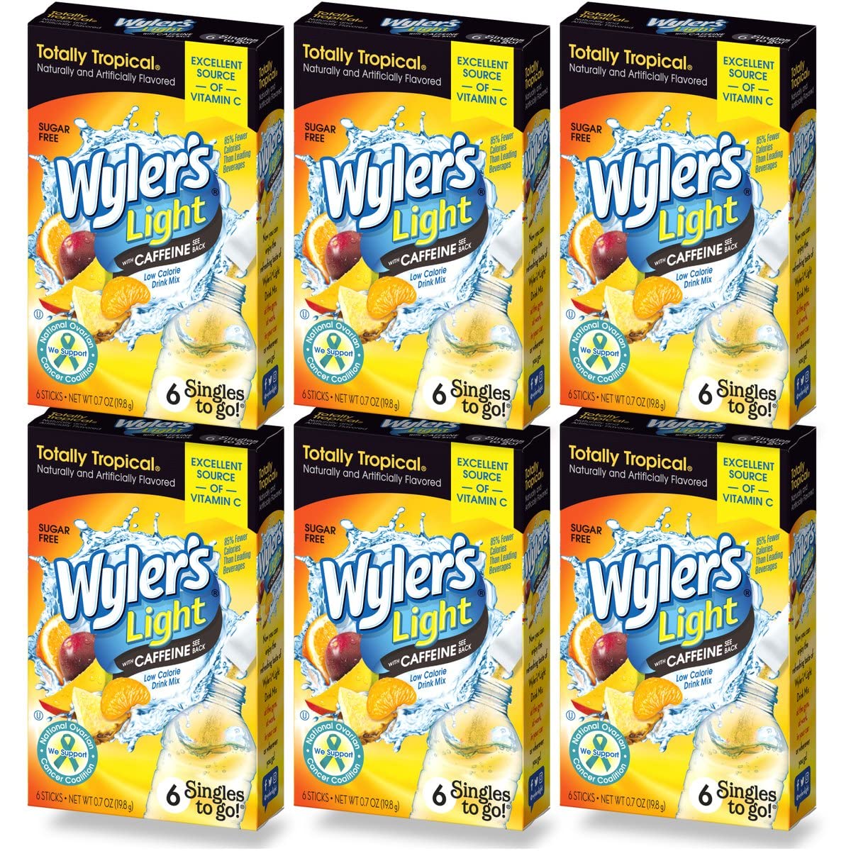 Wyler's Light Singles to Go Caffeinated Drink Mix 6 Packets Each 36 Total Servings (Totally Tropical, Pack - 6)