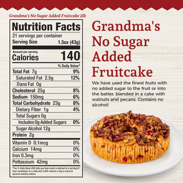 Beatrice Bakery Co. No Sugar Added Fruitcake, 24 oz Box, Grandmas Fresh Dessert