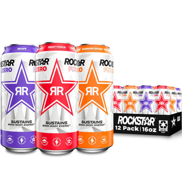 Rockstar Pure Zero Energy Drink Variety Pack, 0 Sugar, 16oz Cans, 12 Pack