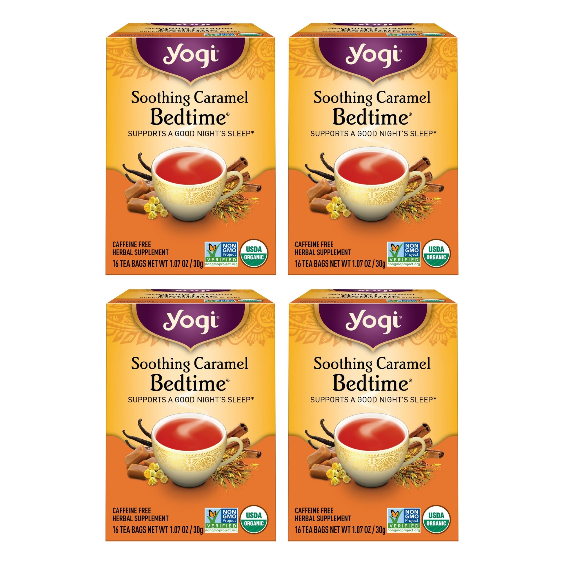 Yogi Tea Soothing Caramel Bedtime Tea - 16 Tea Bags Per Pack (4 Packs) - Calming Sleep Tea - Supports Good Sleep - Includes Cham