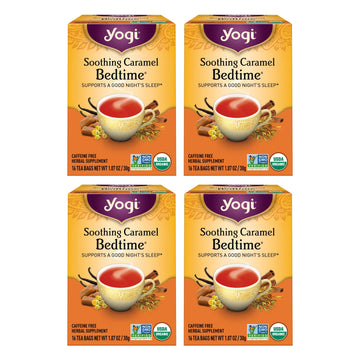 Yogi Tea Soothing Caramel Bedtime Tea - 16 Tea Bags Per Pack (4 Packs) - Calming Sleep Tea - Supports Good Sleep - Includes Cham