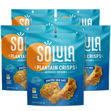 Solula Plantain Crisps Authentic Tostones, Pacific Sea Salt, 4 Ounce (Pack of 6), Kettle Cooked Chips, Gluten Free, Paleo Friend