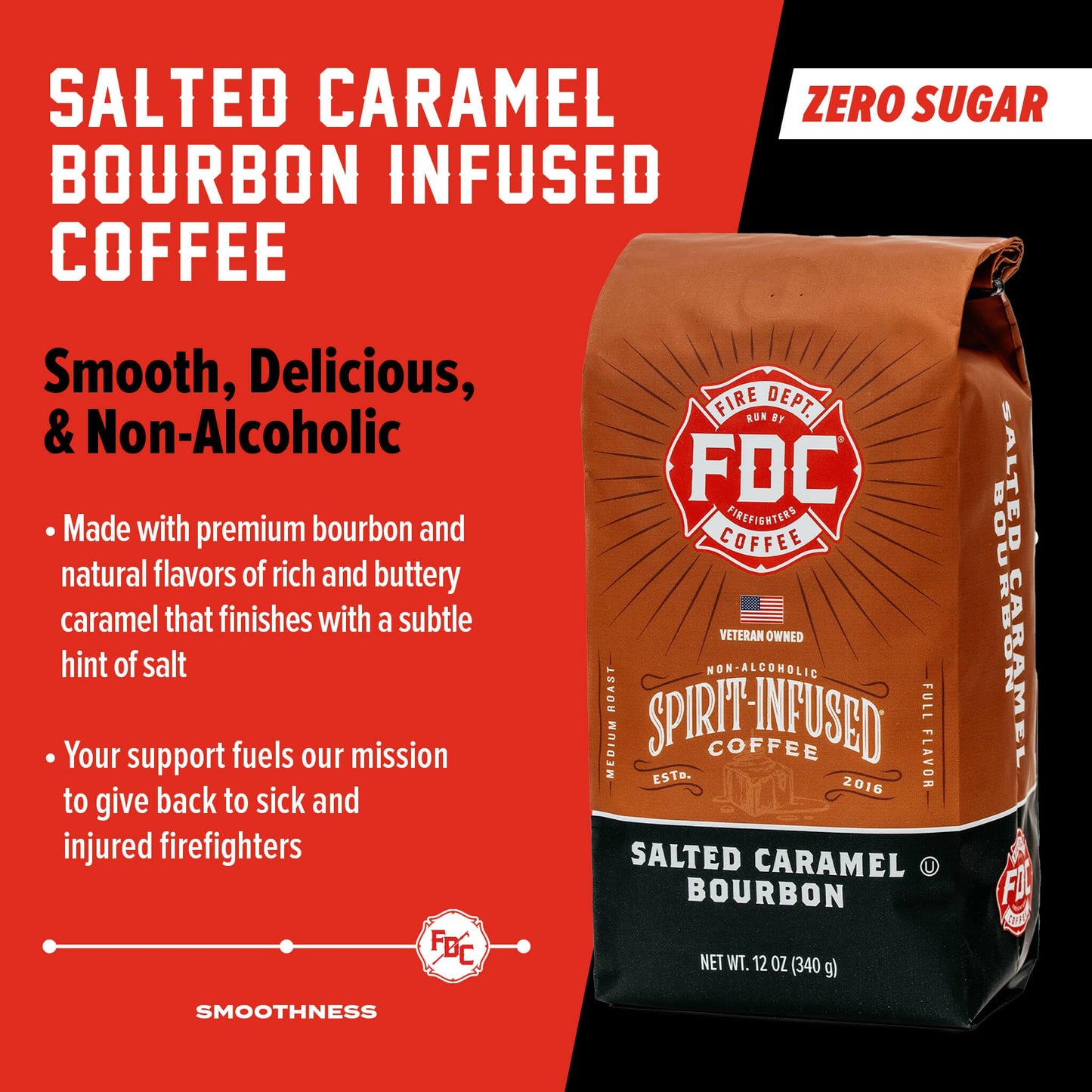 Fire Department Coffee Salted Caramel spirit-inspired flavor Coffee Beans - Whole Bean - 12 oz, Pack of 2 - Veteran Owned, Roasted in the USA