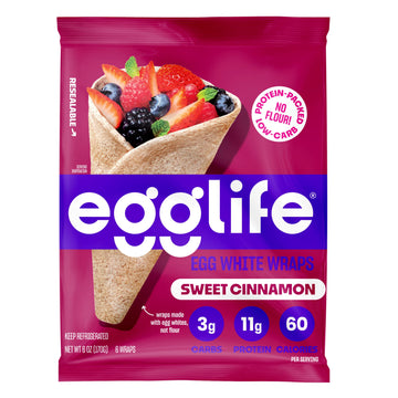 Egglife Sweet Cinnamon Egg White Wrap - (6 Count) - Refrigerated, Flourless, Gluten Free Wraps - Low Carb Tortilla Alternative