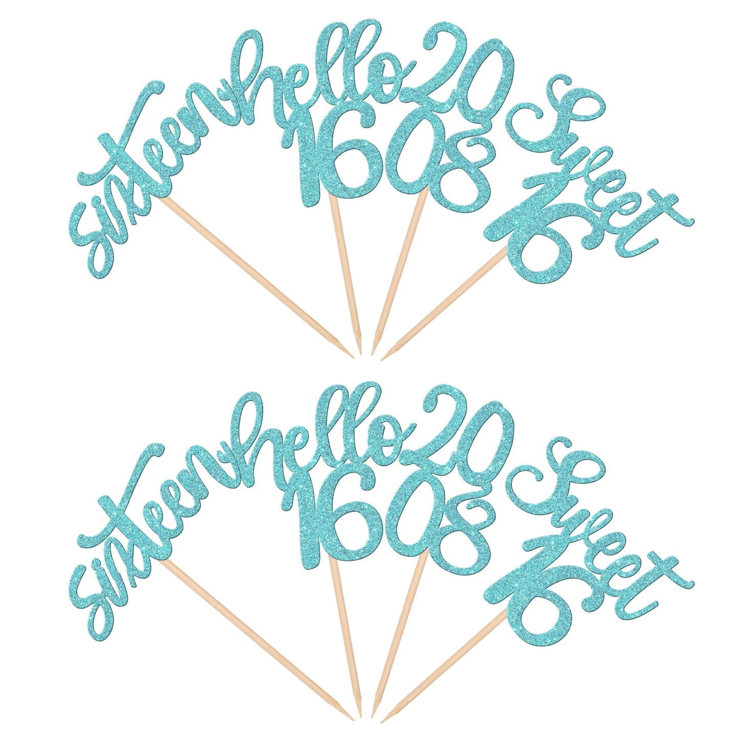 ZHUOWEISM 24PCS Cupcake Toppers Glitter Happy 16th Birthday Decorations Small Light Blue Bamboo