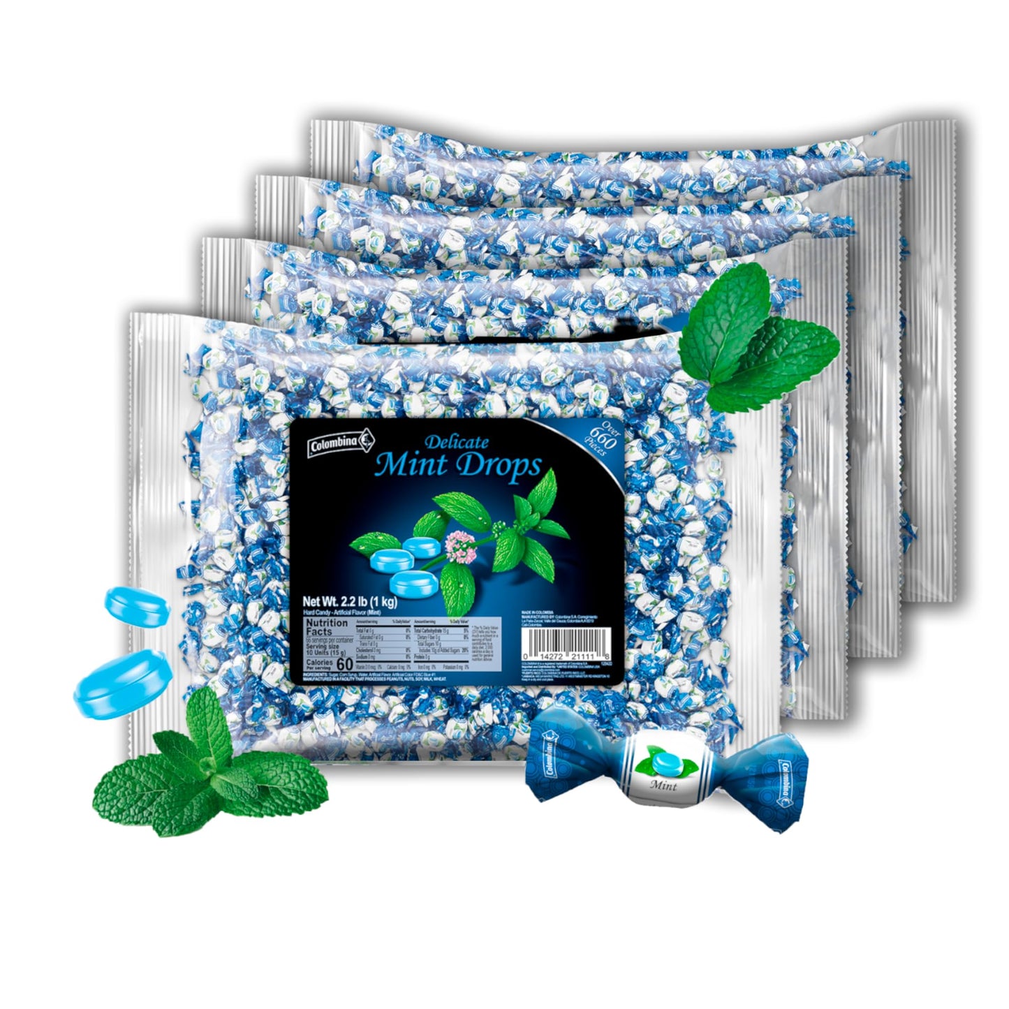 Colombina Delicate Mint Drops, Individually Wrapped Breath Saver Mini Mints, 2.2lbs (Pack of 4)