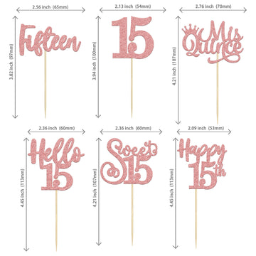 36Pcs Rose Gold Glitter 15Th Birthday Cupcake Toppers Hello 15 Sweet 15 Cake Topper Fifteen Happy 15Th Birthday Cupcake Picks Fo
