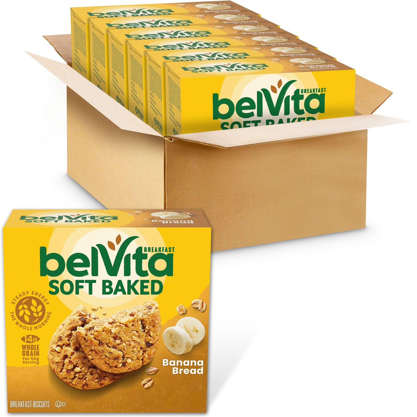 Belvita Soft Baked Banana Bread Breakfast Biscuits, 30 Total Packs, 6 Boxes (1 Biscuit Per Pack)