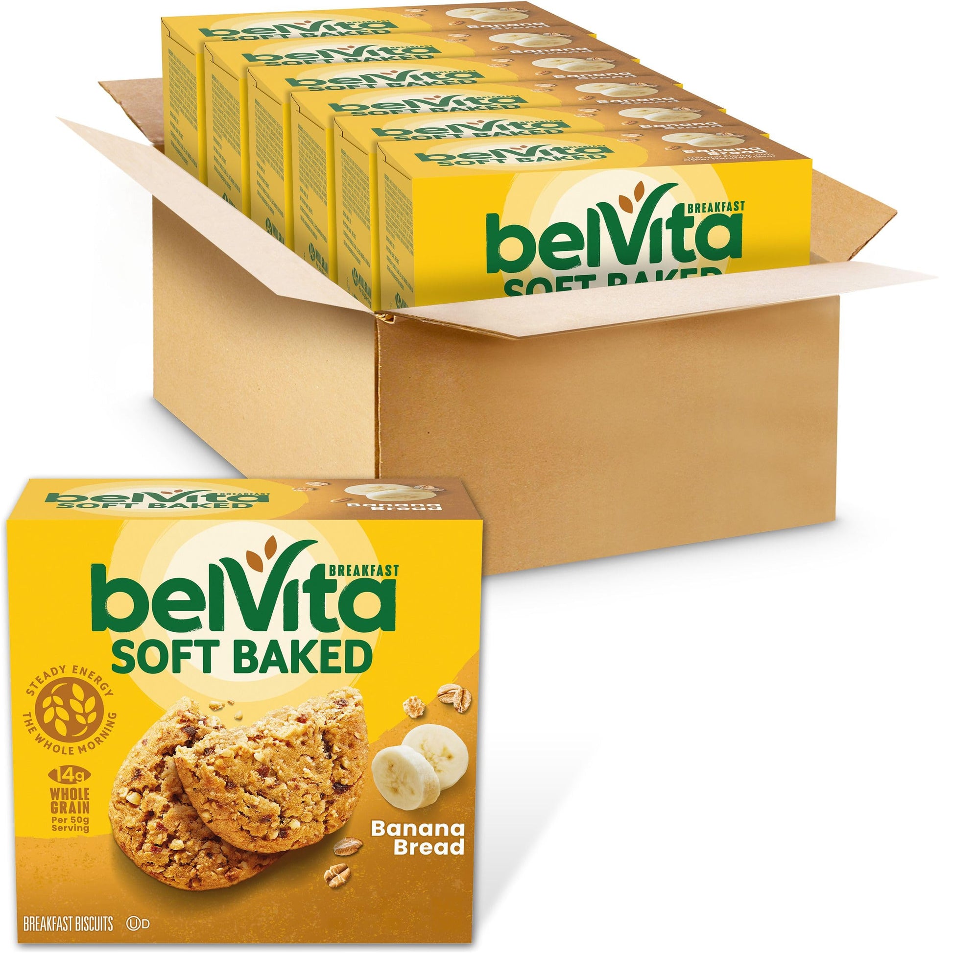 Belvita Soft Baked Banana Bread Breakfast Biscuits, 30 Total Packs, 6 Boxes (1 Biscuit Per Pack)