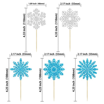 30Pcs Snowflake Cupcake Toppers Silver Blue Glitter Snowflake Cupcake Picks For Winter Frozen Theme Baby Shower Kids Birthday Ch