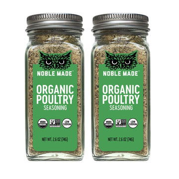 Noble Made Classic Organic Poultry Seasoning, Keto Friendly, Gluten Free, Sugar Free, Usda Organic, Whole 30, Low Sodium, Great For Grilling, Savory Rub, Chicken, Turkey, 2 Ct Bundle, Glass Shakers