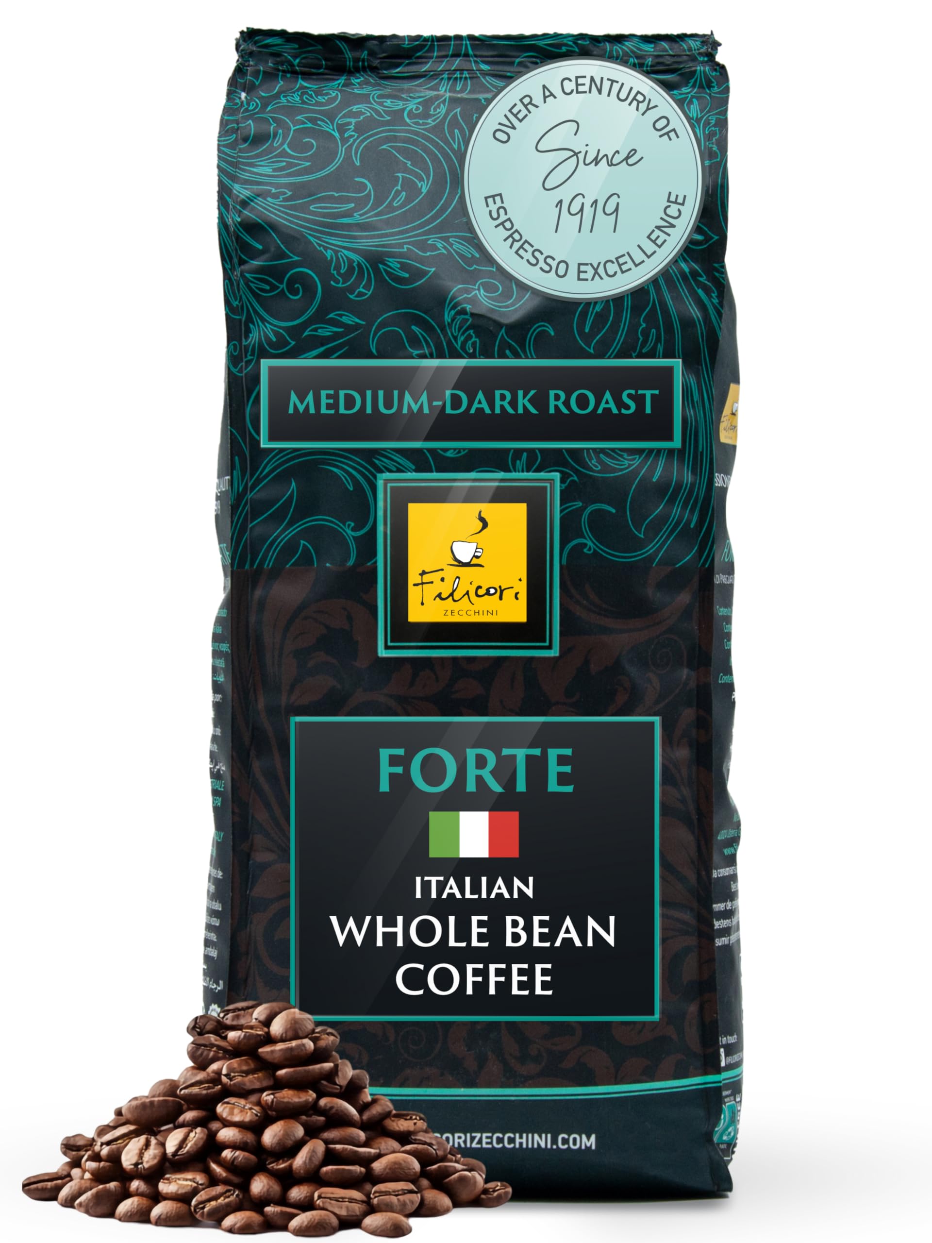 Filicori Zecchini Whole Coffee Beans, Medium Roast, Premium Arabica & Robusta, 12 oz, Forte