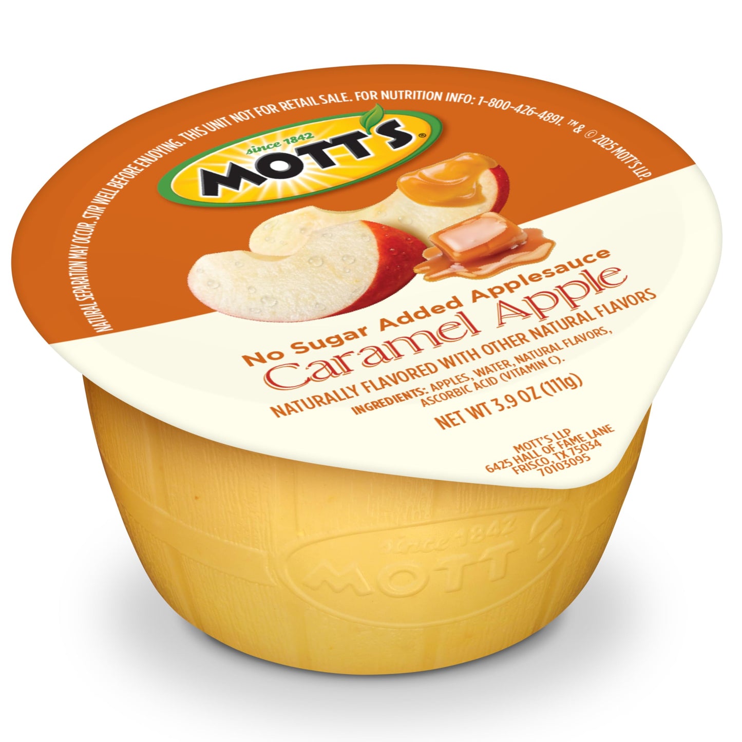 Motts No Sugar Added Caramel Apple Applesauce Cups, 3.9 oz cups, 72-count, Made With Real Fruit, Good Source of Vitamin C, On-th