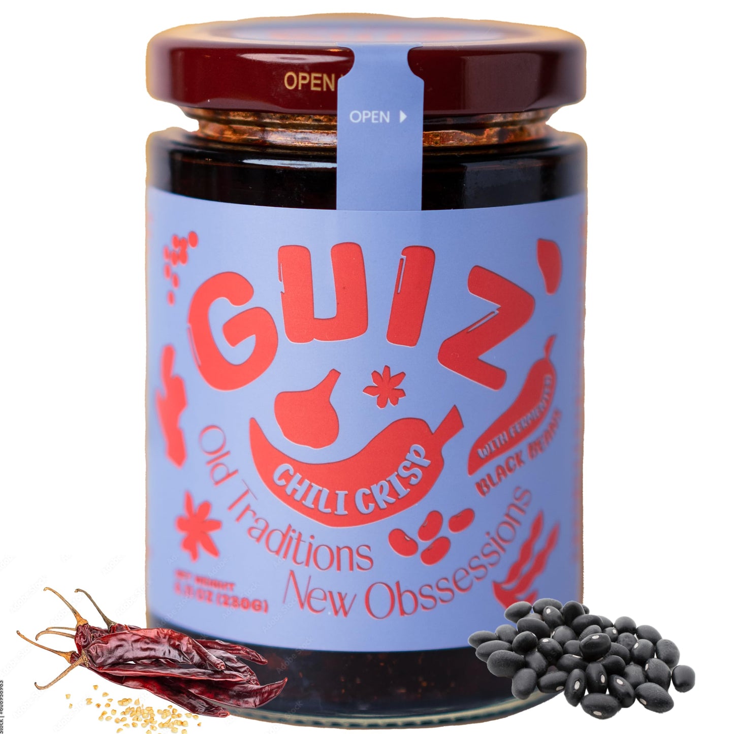 GUIZ Authentic Guizhou Chili Crisp oil, Umami heat, No Preservatives, Non-GMO (Black Fermented Beans, Pack of 1, 8.11 OZ)
