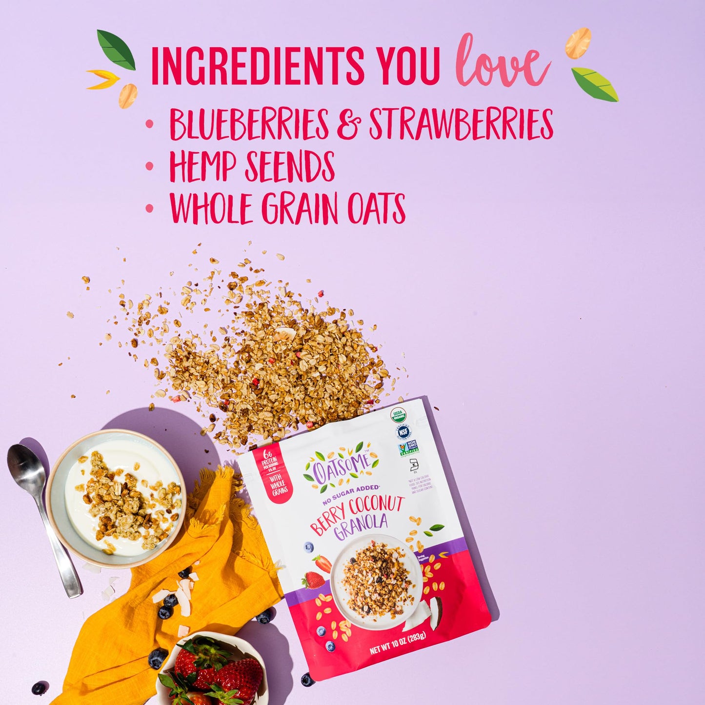 Oatsome Berry Coconut Granola, No Sugar Added, Gluten Free, 6G Protein, Made With Whole Grain Organic Oats, Coconut, Strawberrie