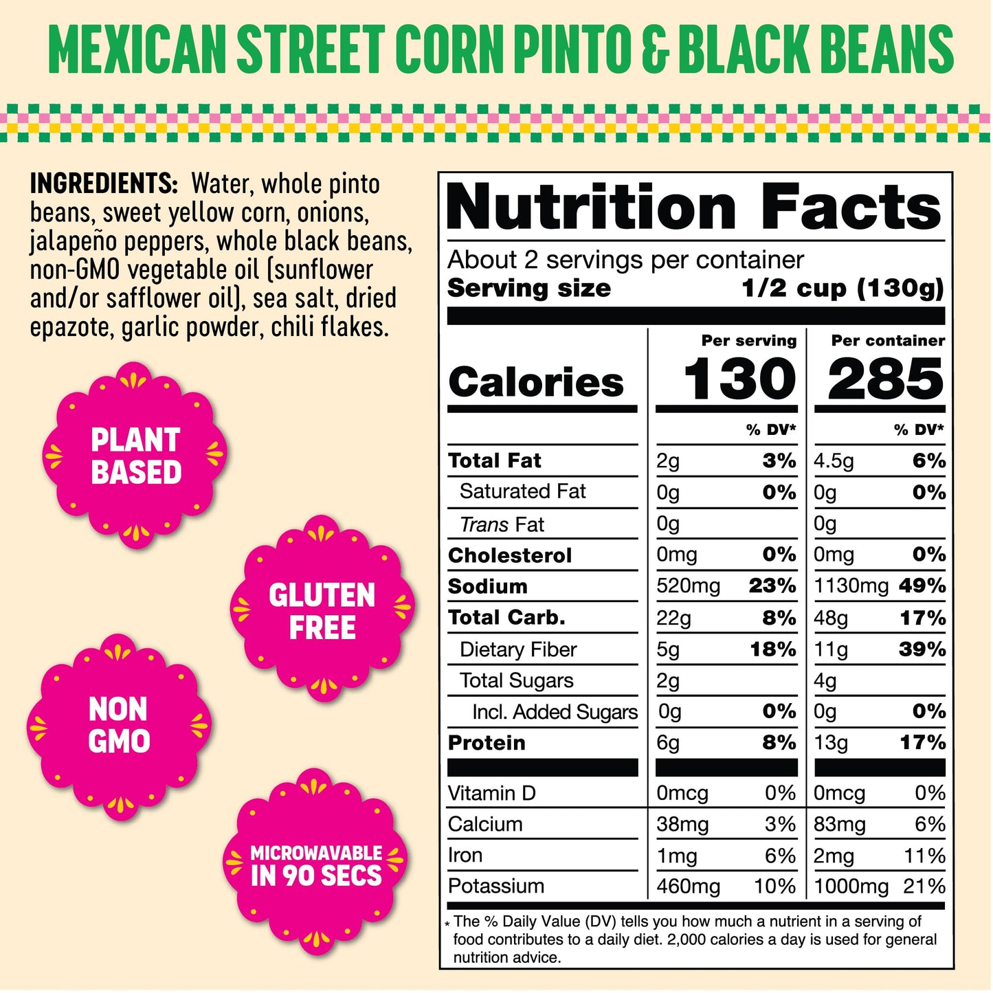 Somos Mexican Street Corn Pinto & Black Beans | Gluten Free, Non-Gmo, Vegan Ready-To-Eat Microwavable Meals - Healthy & Plant Ba