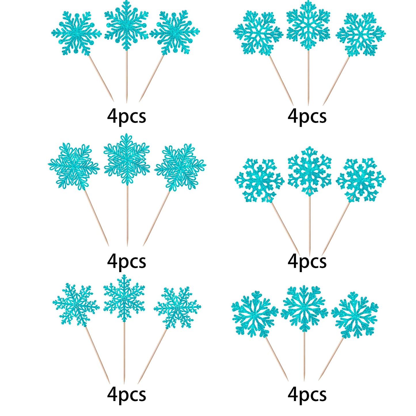 YCTHUNFISH Snowflake Cupcake Toppers, 24 Pack, Glitter Paper Decorations for Winter, Blue