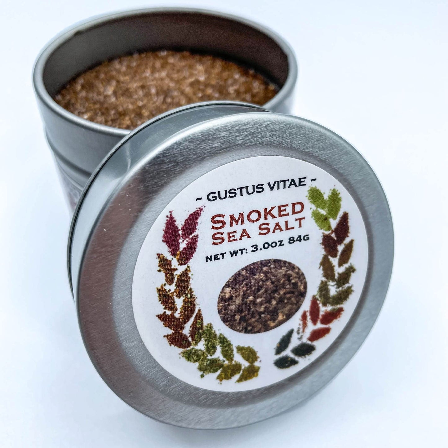 Gustus Vitae Natural Smoked Sea Salt, Non GMO, Finishing Salt, 3oz, Magnetic Tin