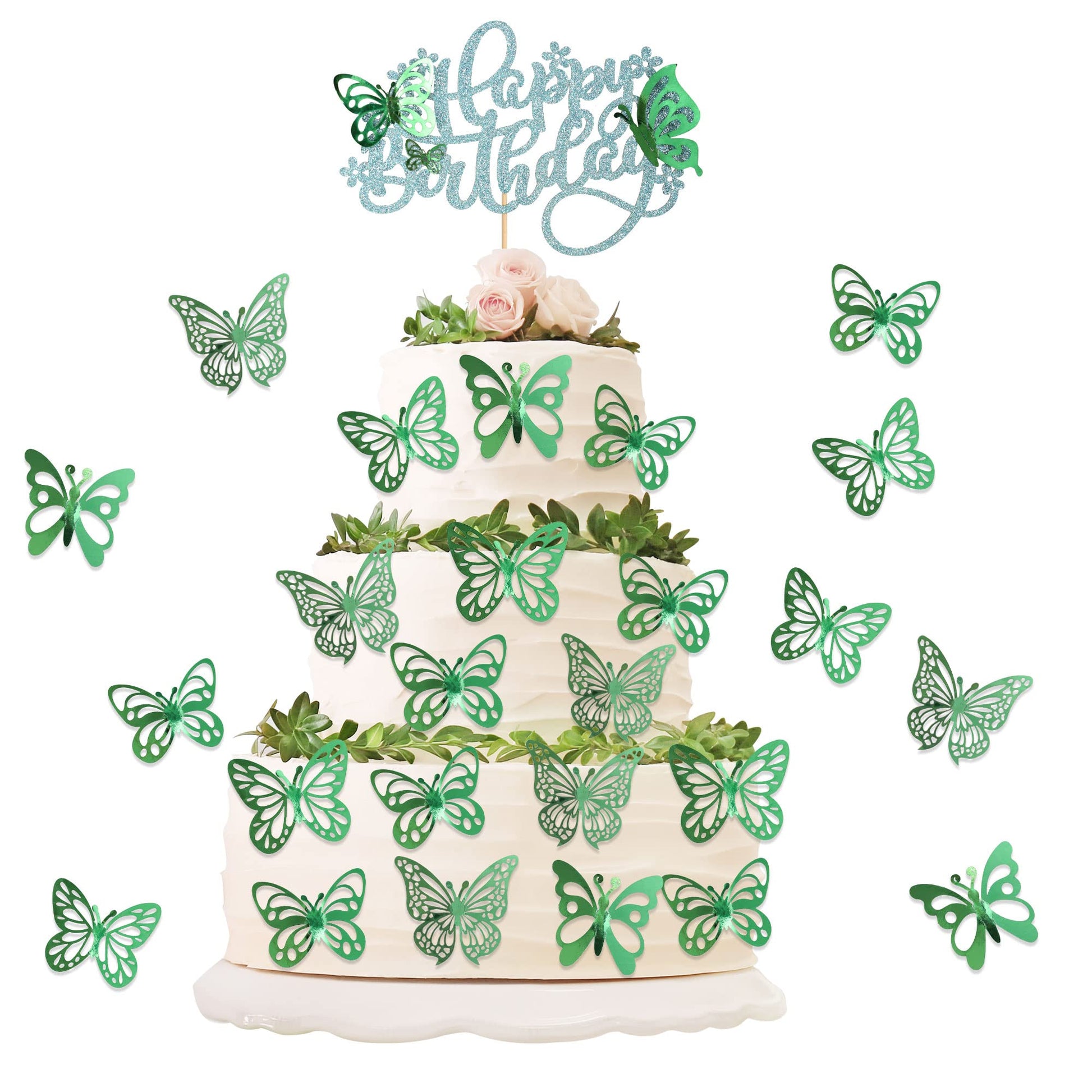 25Pcs Butterfly Cake Toppers 3D Butterfly Cupcake Topper For Girls Women'S Happy Birthday Cake Topper Birthday Cake Decorations
