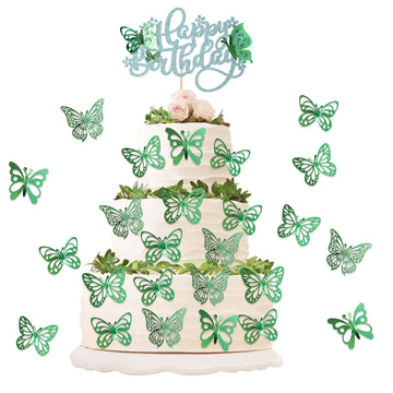 25Pcs Butterfly Cake Toppers 3D Butterfly Cupcake Topper For Girls Women'S Happy Birthday Cake Topper Birthday Cake Decorations