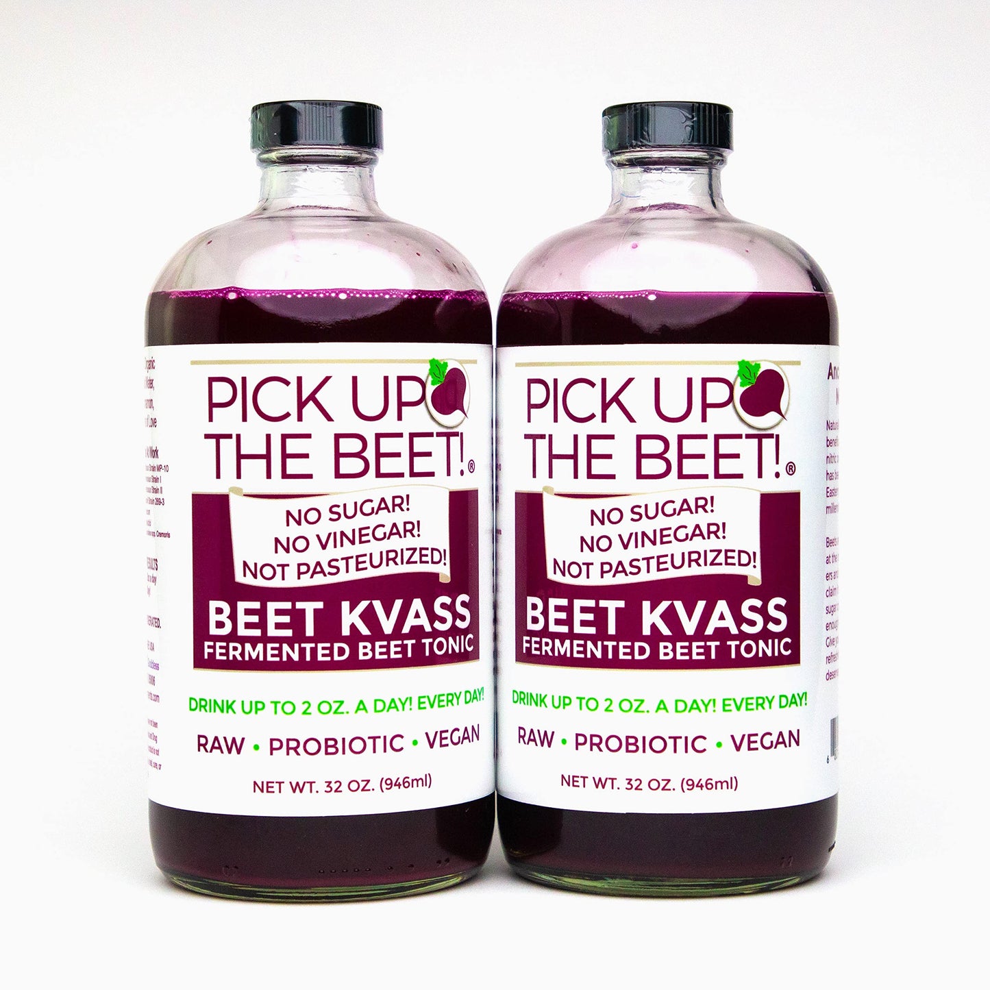 Pick Up The Beet Organic Beet Juice Kvass with Live Probiotics  Vegan - Natural Nitric Oxide Boost  Fermented Beet Tonic  Sugar Cravings Support  32 Ounces  2 Bottles