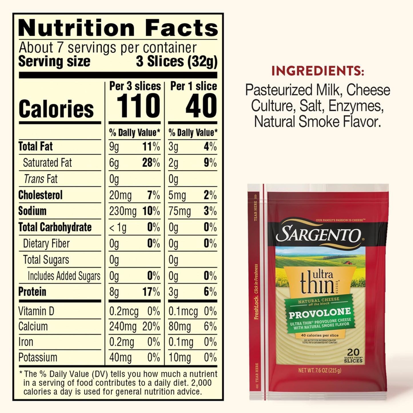Sargento Ultra Thin Natural Provolone with Natural Smoke Flavor Sliced Cheese, 20 Slices