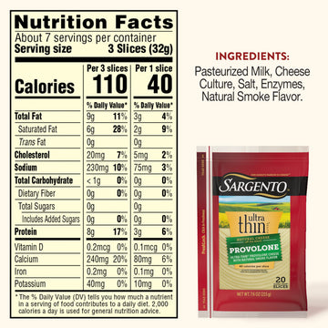 Sargento Ultra Thin Natural Provolone with Natural Smoke Flavor Sliced Cheese, 20 Slices