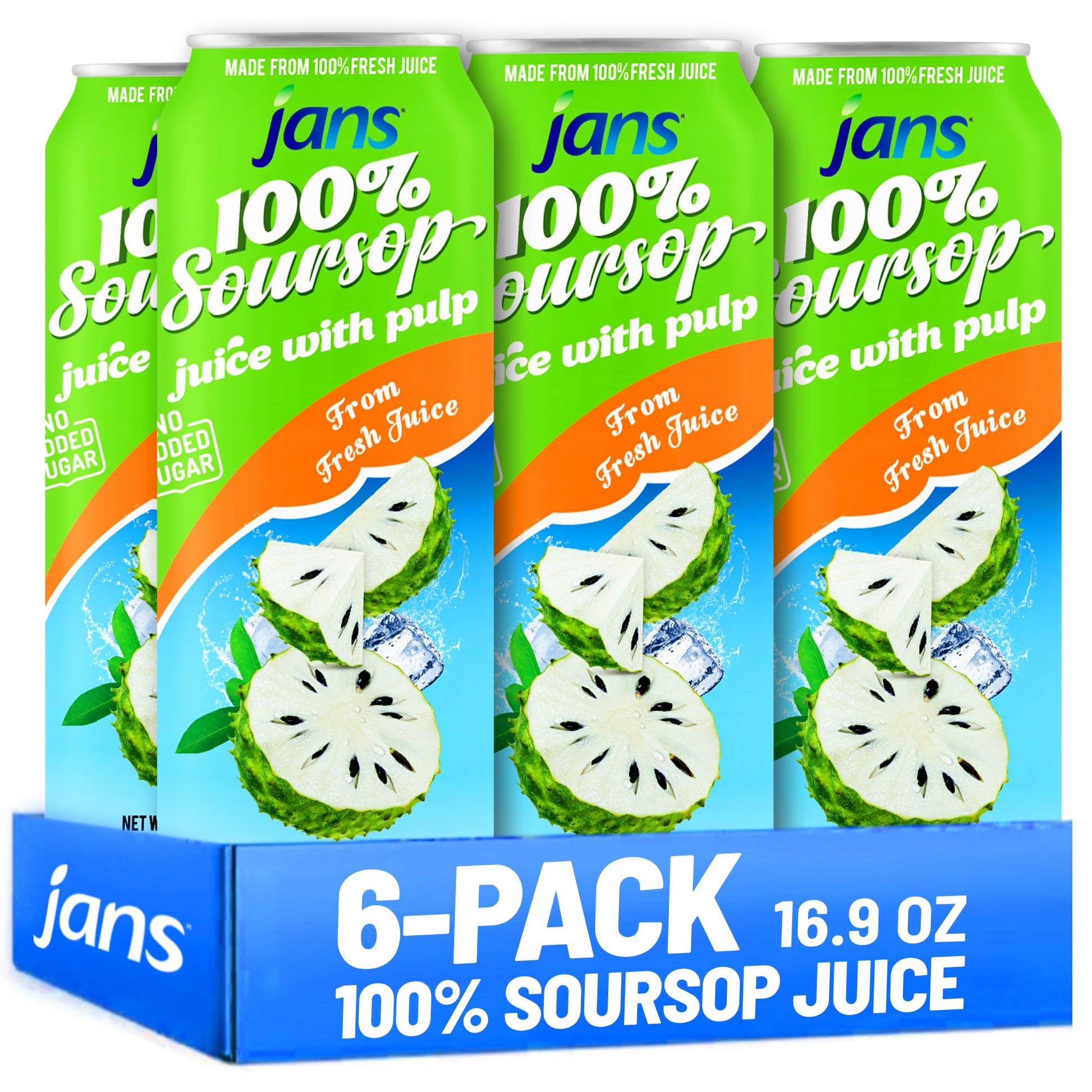 Soursop Juice with Pulp 16.9 oz (Pack of 6) Jans | 100% Pure Soursop Graviola Guanabana Juice | NO Sugar Added  NOT From Concentrate  Fat-Free  Cholesterol-Free  Refreshing Taste of the Tropics