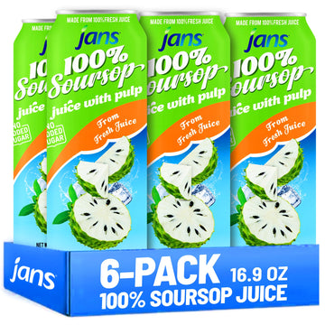 Soursop Juice with Pulp 16.9 oz (Pack of 6) Jans | 100% Pure Soursop Graviola Guanabana Juice | NO Sugar Added  NOT From Concentrate  Fat-Free  Cholesterol-Free  Refreshing Taste of the Tropics