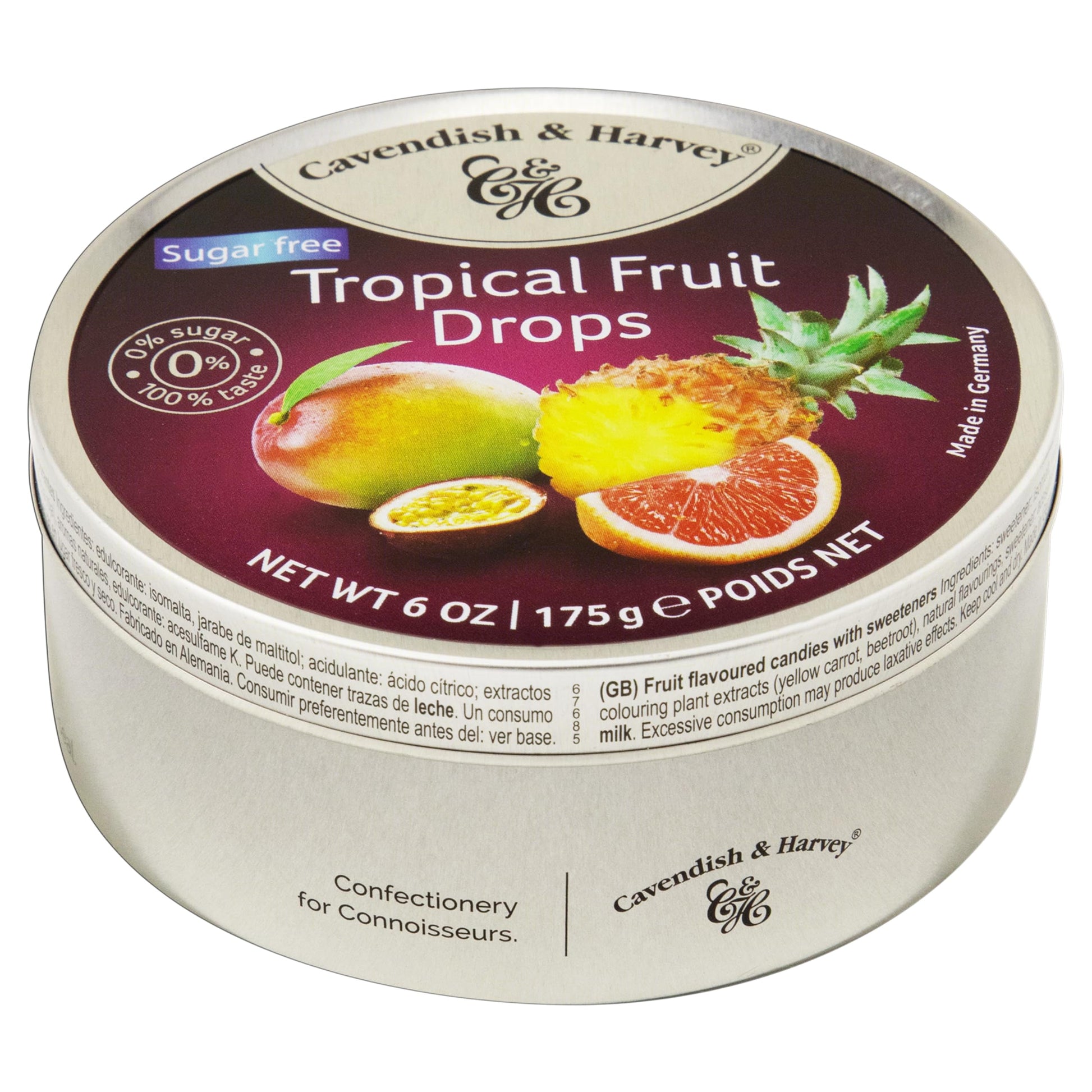 Cavendish & Harvey Tropical Fruit Candy, Sugar-Free, 6.2 oz Can