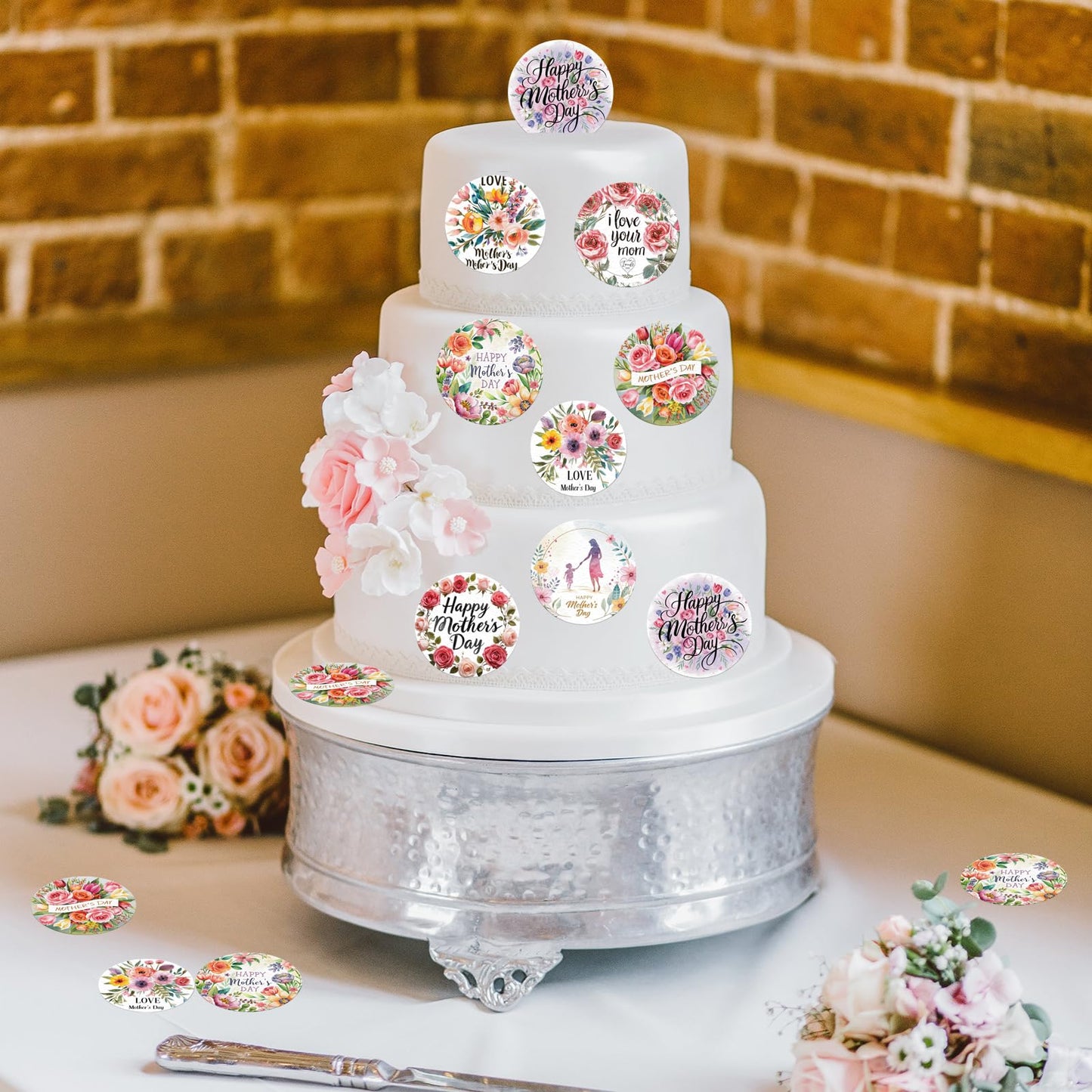 Fyeoxle 36Pcs Edible Floral Happy Mother'S Day Cupcake Toppers Wafer Paper Love Mom Cupcake Picks Edible Flower Mothers Day Cake
