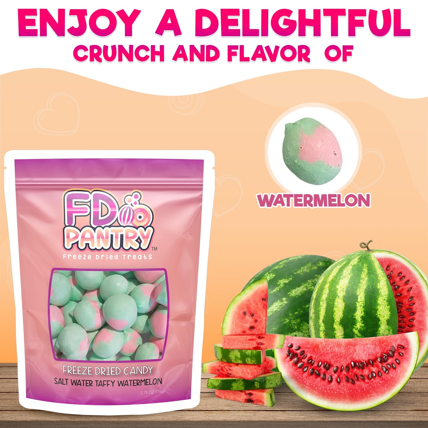 Freeze Dried Candy - Freeze Dried Salt Water Watermelon Taffy Treats (Watermelon 2.75 Oz)