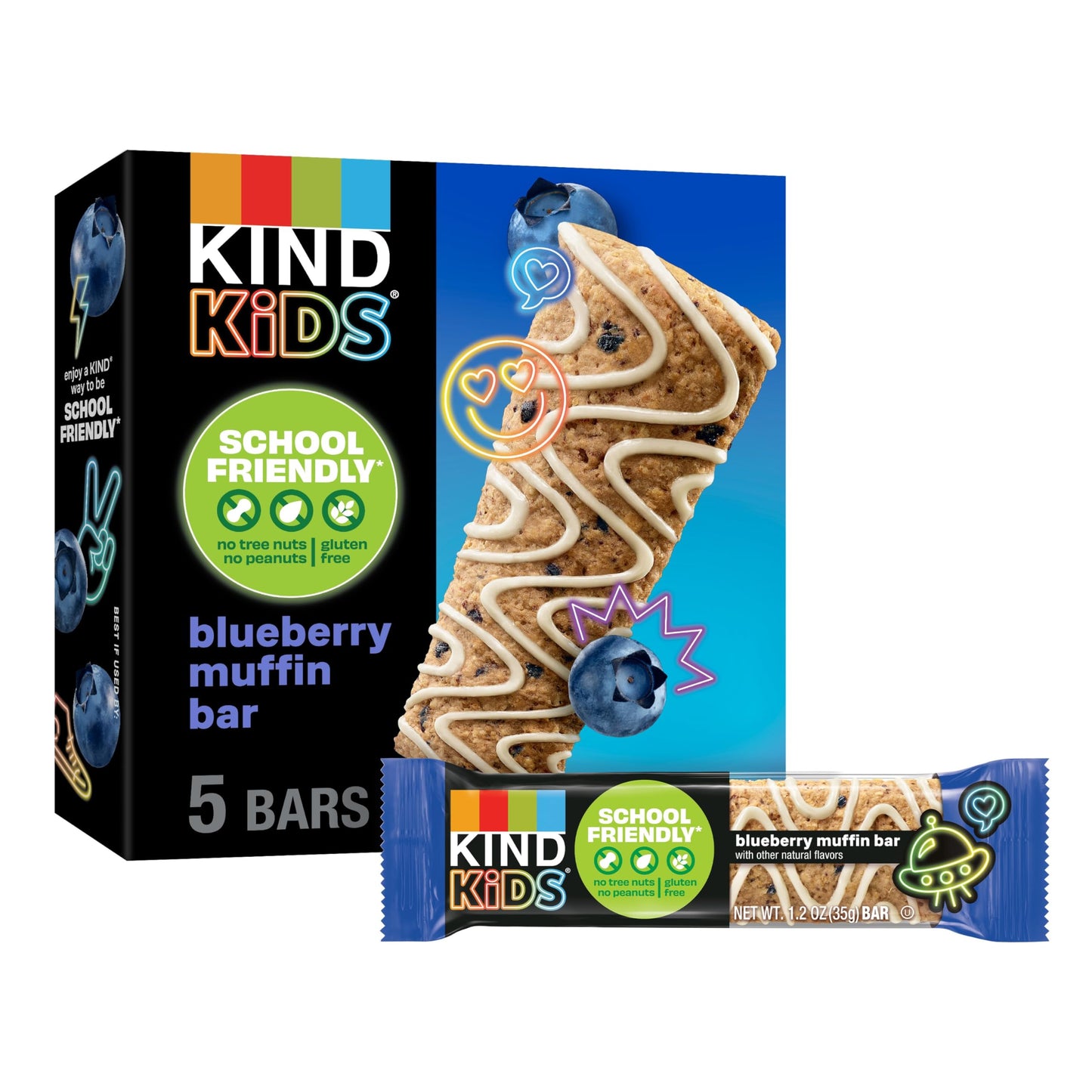 KIND Kids Blueberry Muffin Bar, Gluten Free, 5g Protein, Pack of 5