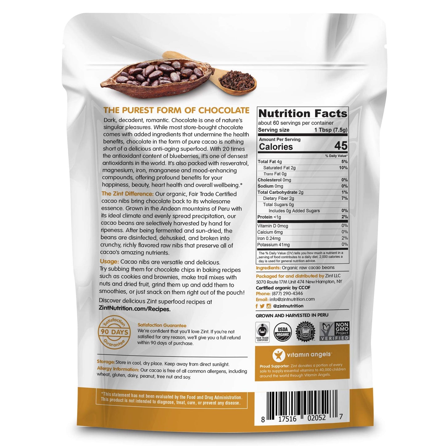 Zint Organic Cacao Nibs (32 Oz): Fair Trade, Paleo-Certified, Organic, Non Gmo, Anti Aging Antioxidant Superfood, Gluten Free Co