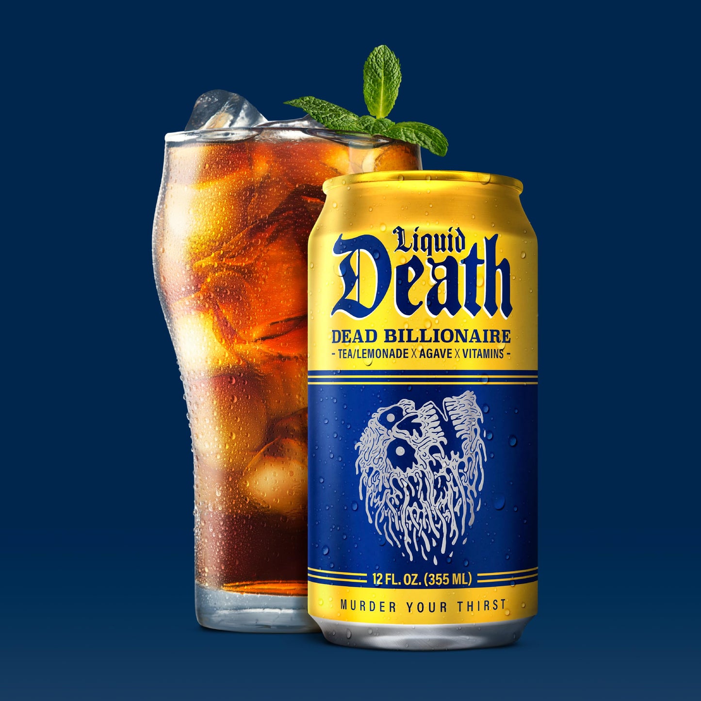 Liquid Death, Dead Billionaire Iced Tea, 12-Pack (12 Oz Cans), Half Lemonade Half Black Tea, Low Calorie, No Artificial Sweetene