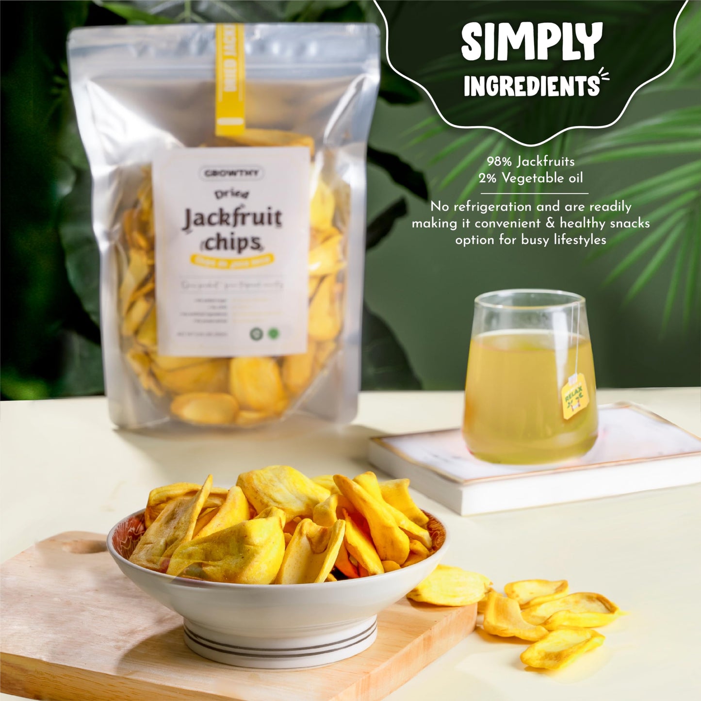 Growthy Dried Jackfruit Chips 250Grams, No Sugar Added, No Preservatives, No Cholesterol, Crunchy Jackfruit Snack, Healthy Jackf