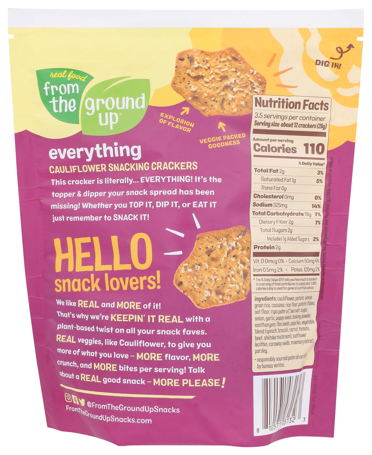 FROM THE GROUND UP Cauliflower  ers, Gluten-Free, Snack Size, 3.5 OZ