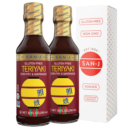 San-J - Gluten Free Teriyaki Sauce - Well-balanced Sauce for Cooking - Non-GMO - 10 oz Bottle - 2 Pack