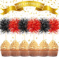 Chinco Foil Firework Cupcake Toppers, 100 Pcs, 6 x 1.77 inches, Red and Black, Cake Decoration for Parties
