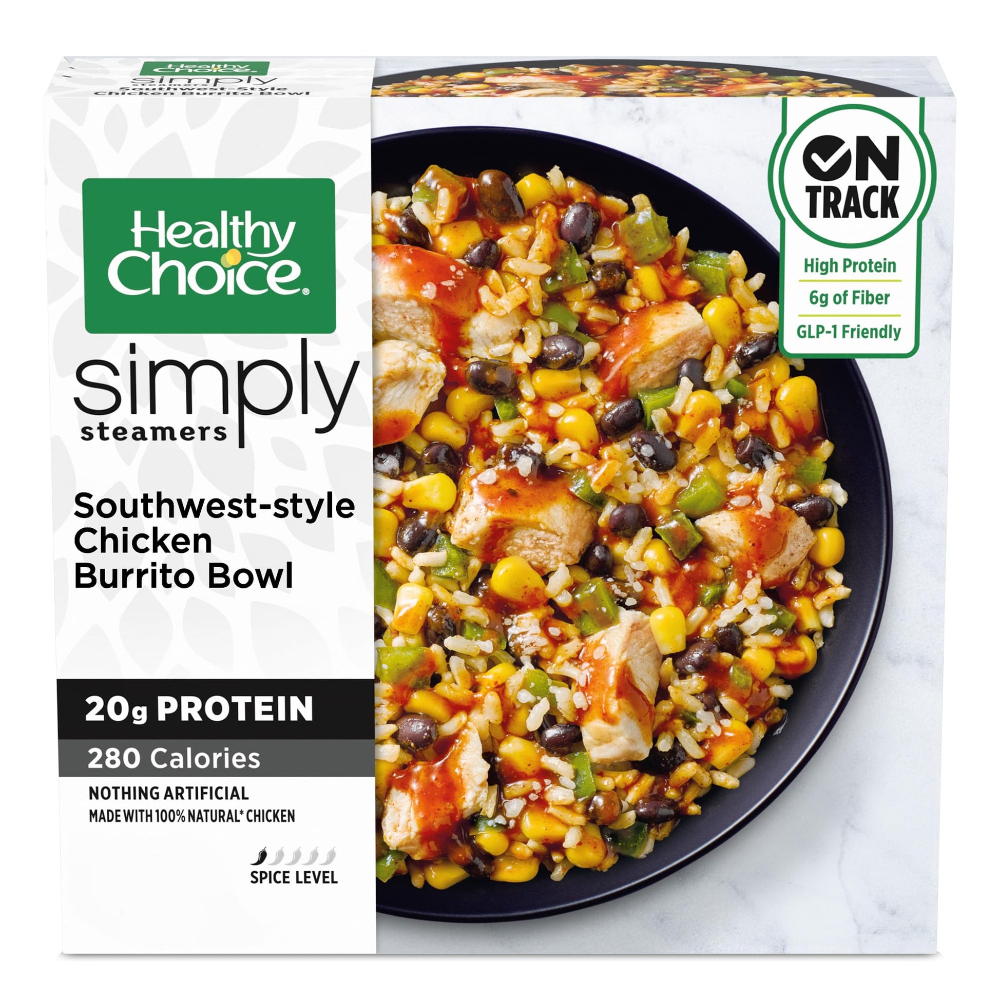 Healthy Choice Simply Steamers Southwest-Style Chicken Burrito Bowl, Frozen Meal, 9.5 oz. Bowl