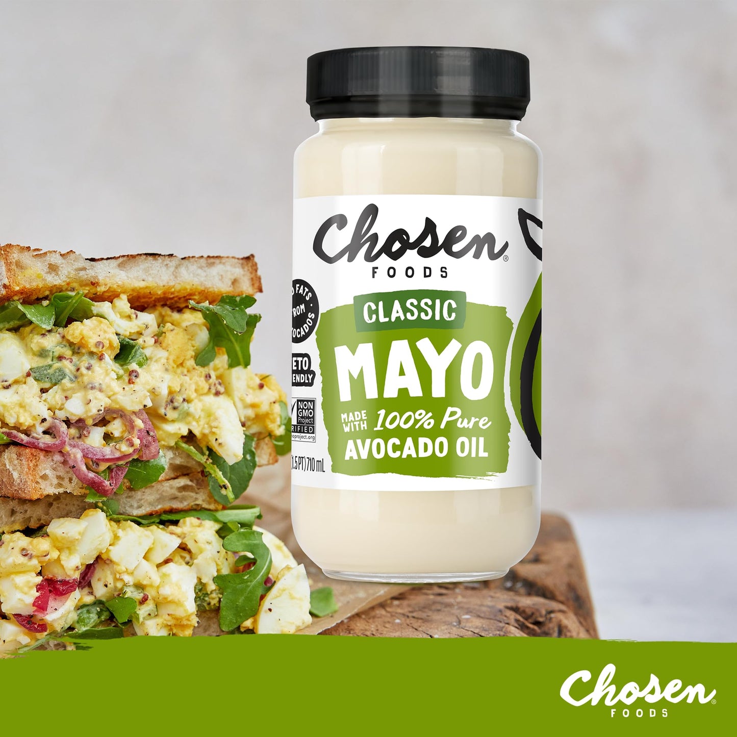 Chosen Foods Avocado Oil-Based Mayonnaise, Gluten & Dairy Free, 24 Fl Oz, Off-white