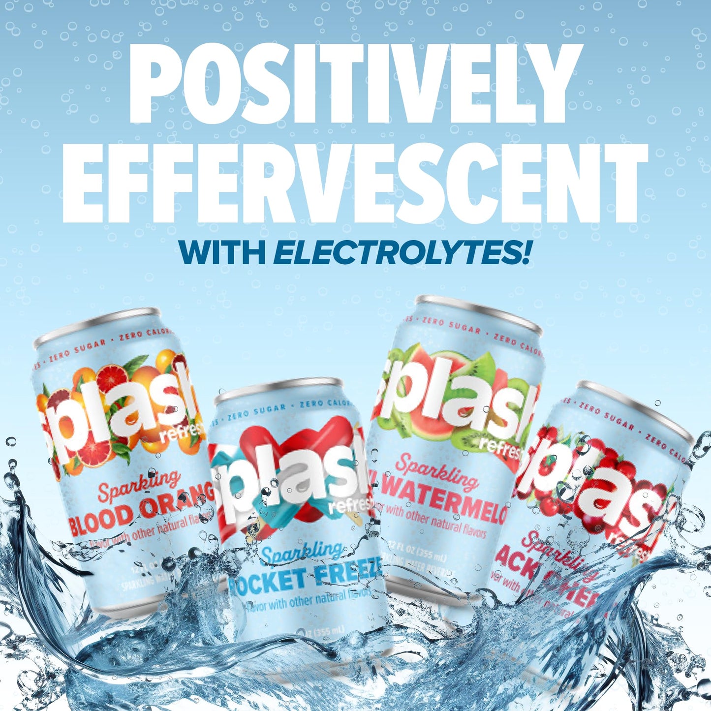 Splash Refresher Sparkling Water, Black Cherry - 8-Pack, 12 Fl Oz Cans - Flavored Carbonated Seltzer Water with Electrolytes, Ze
