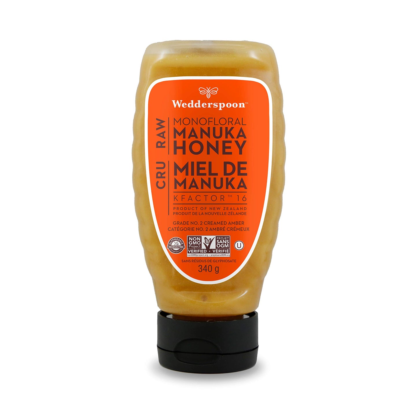Wedderspoon Raw Premium Manuka Honey, KFactor 16, 12 Oz, Unpasteurized, Genuine New Zealand Honey, Multi-Functional, Non-GMO Sup